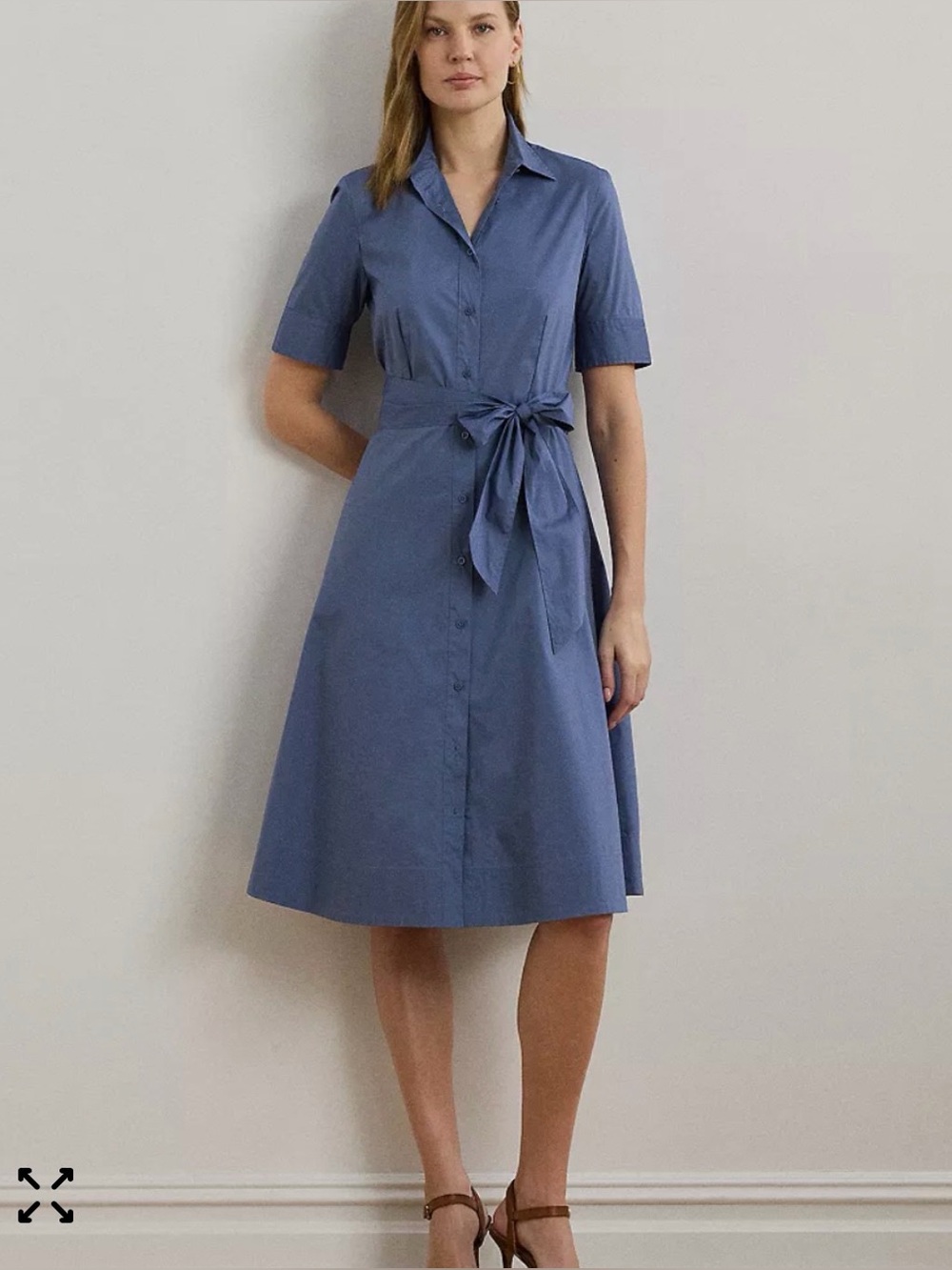 Ralph Lauren Light Blue Short-Sleeve Shirt Midi Dress with Tie Waist